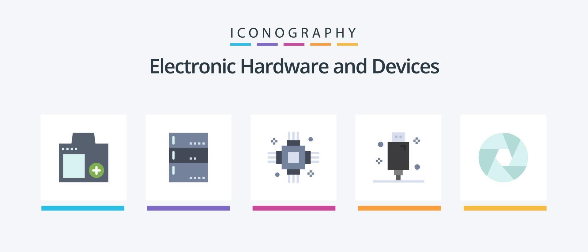 Devices Flat 5 Icon Pack Including electronic. devices. server. cable. electronic. Creative Icons Design vector