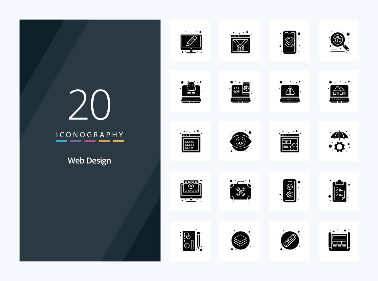 20 Web Design Solid Glyph icon for presentation vector