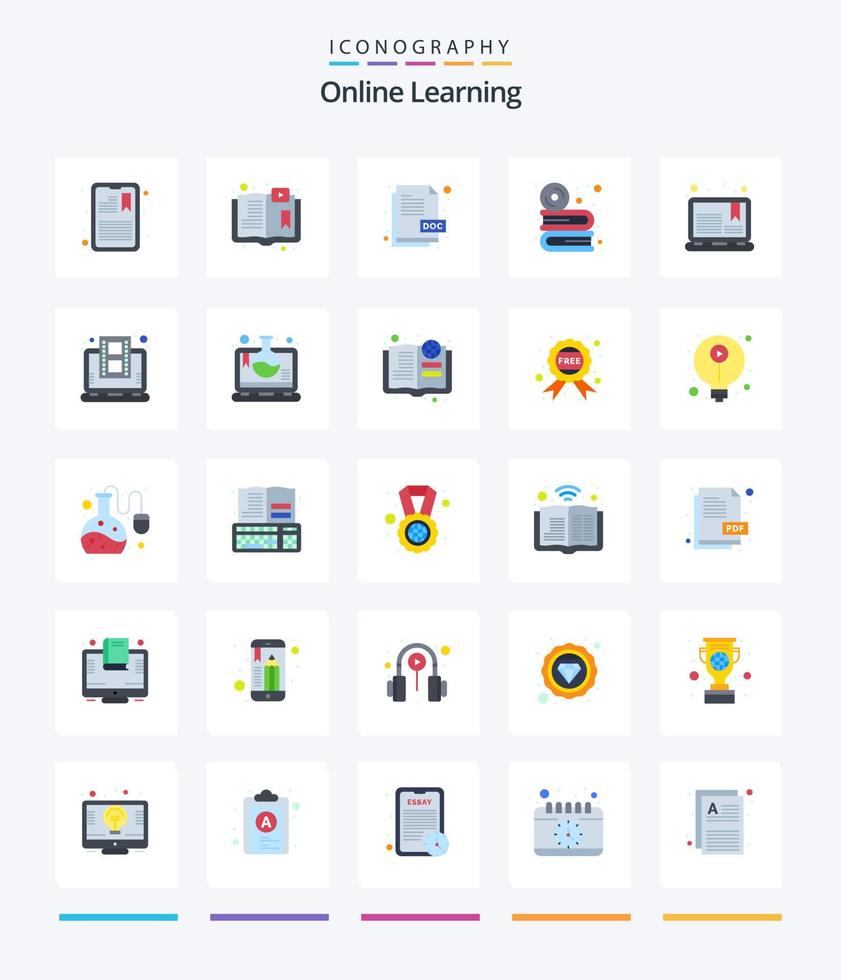 Creative Online Learning 25 Flat icon pack  Such As software. dvd. study. disc. document vector