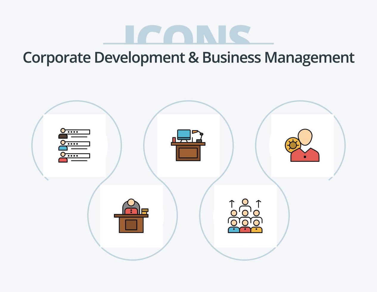 desarrollo corporativo y línea de gestión empresarial paquete de iconos llenos 5 diseño de iconos. humano. personal. hora buscar. recursos vector