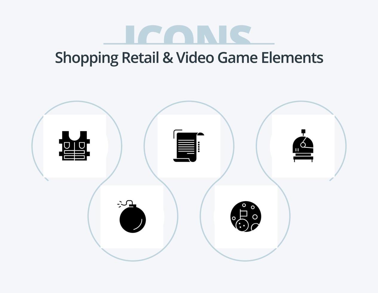 Shoping Retail And Video Game Elements Glyph Icon Pack 5 Icon Design. space. astronaut. life. guidelines. note vector
