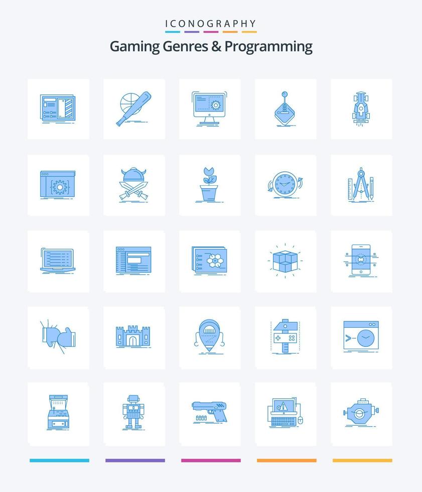 géneros de juegos creativos y programación 25 paquete de iconos azules como juegos. arcada. juego. progreso. función vector