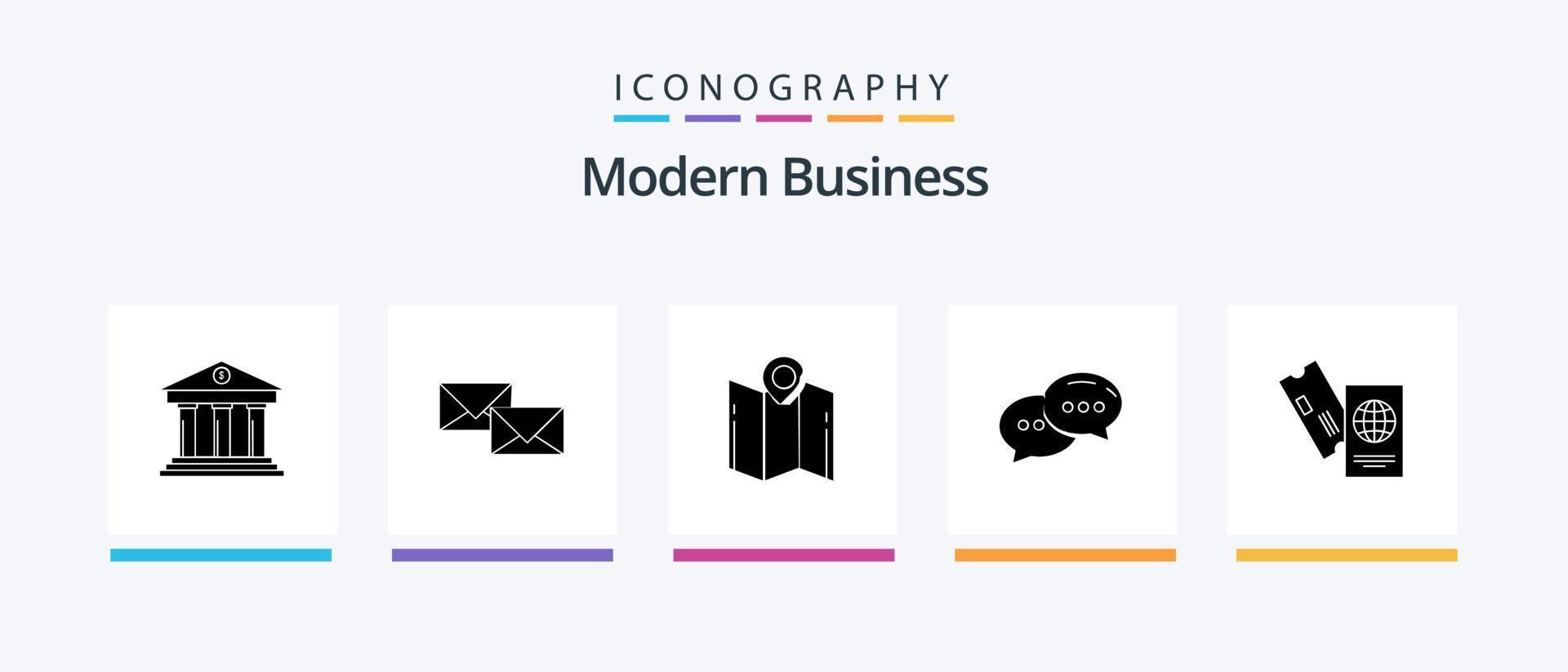 Modern Business Glyph 5 Icon Pack Including chat. navigation. forward. location. map. Creative Icons Design vector