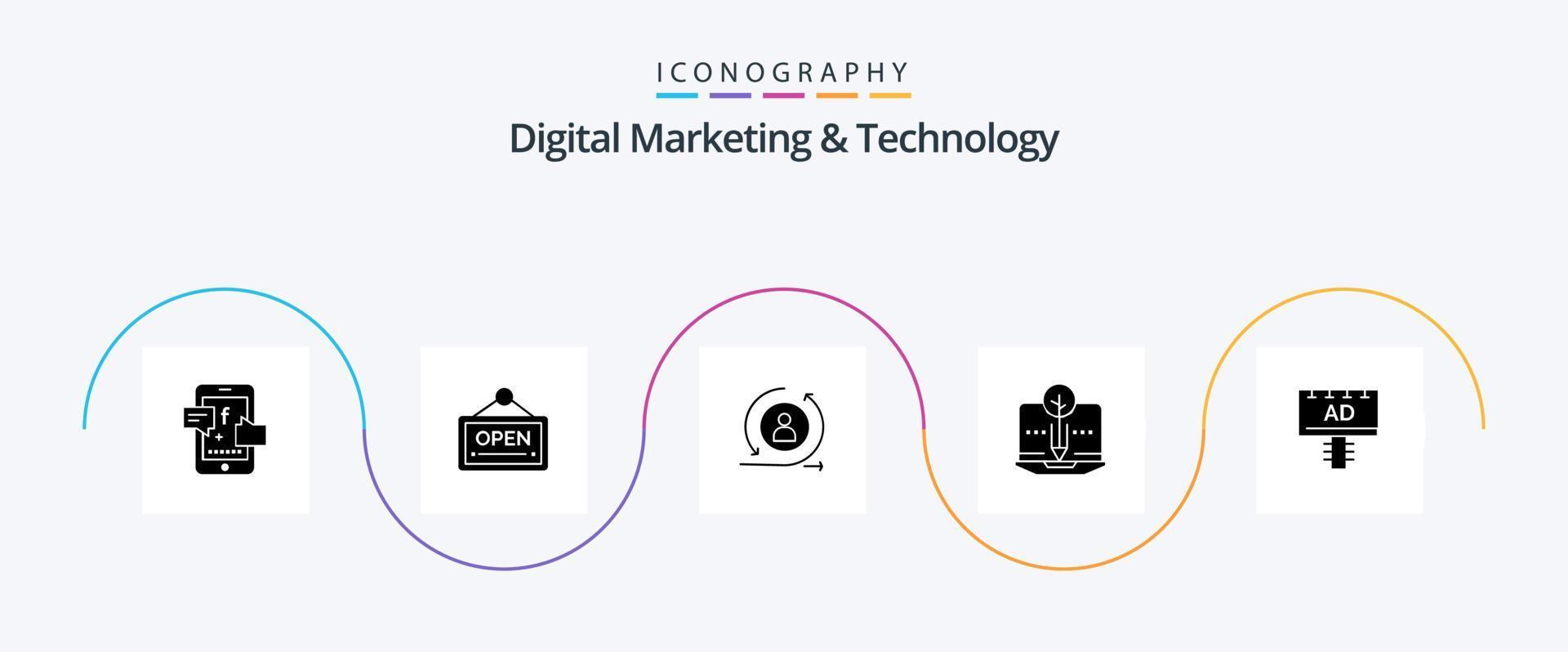 paquete de iconos de glifo 5 de marketing digital y tecnología que incluye tablero. digital. regresando contenido orgánico. orgánico vector