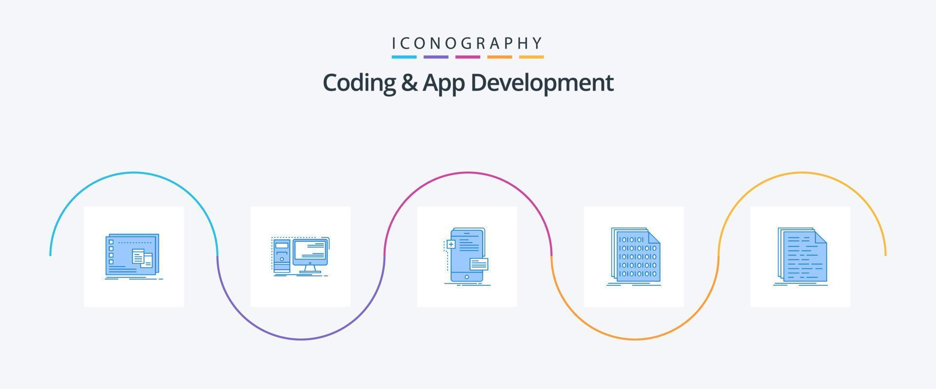 Coding And App Development Blue 5 Icon Pack Including coding. binary. workstation. developer. mobile vector