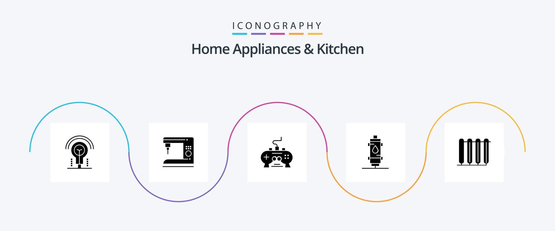 electrodomésticos y paquete de iconos de glifo 5 de cocina que incluye el hogar. xbox hogar. video. juego vector