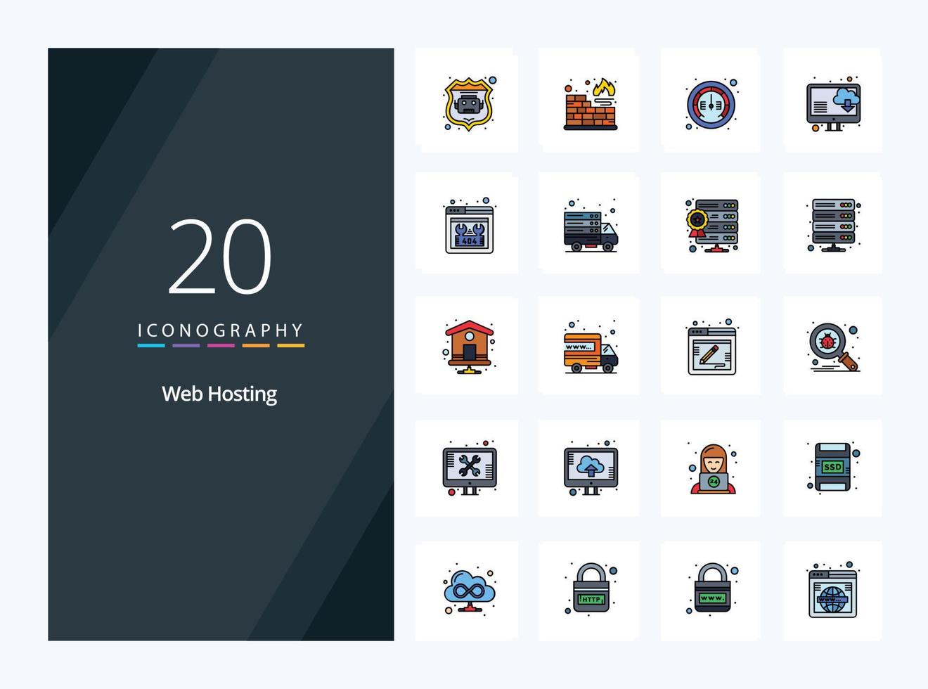 20 Web Hosting line Filled icon for presentation vector