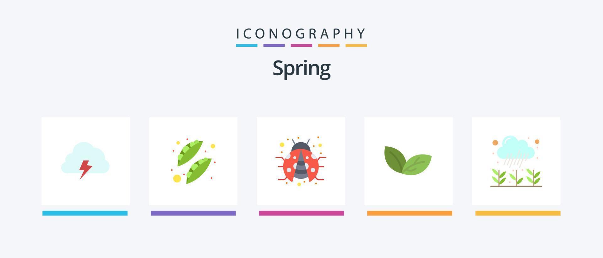 paquete de iconos de primavera plana 5 que incluye jardín. planta. alimento. hoja. señora bicho diseño de iconos creativos vector