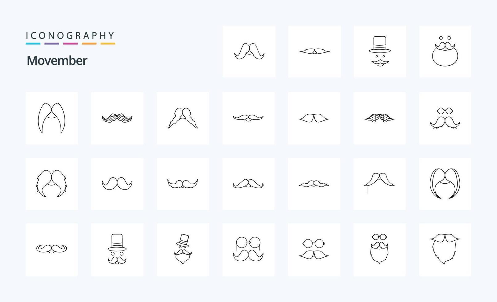 25 Movember Line icon pack vector