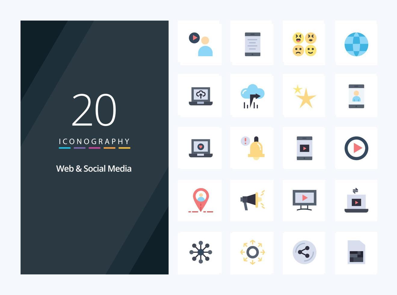 20 Web And Social Media Flat Color icon for presentation vector