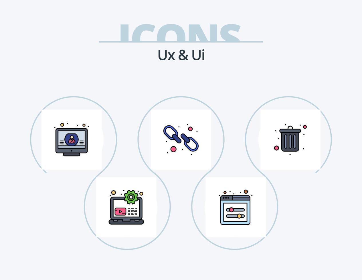 ux y ui línea llena de icono paquete 5 diseño de icono. desarrollo. buscar. configuración. escanear. desarrollo vector