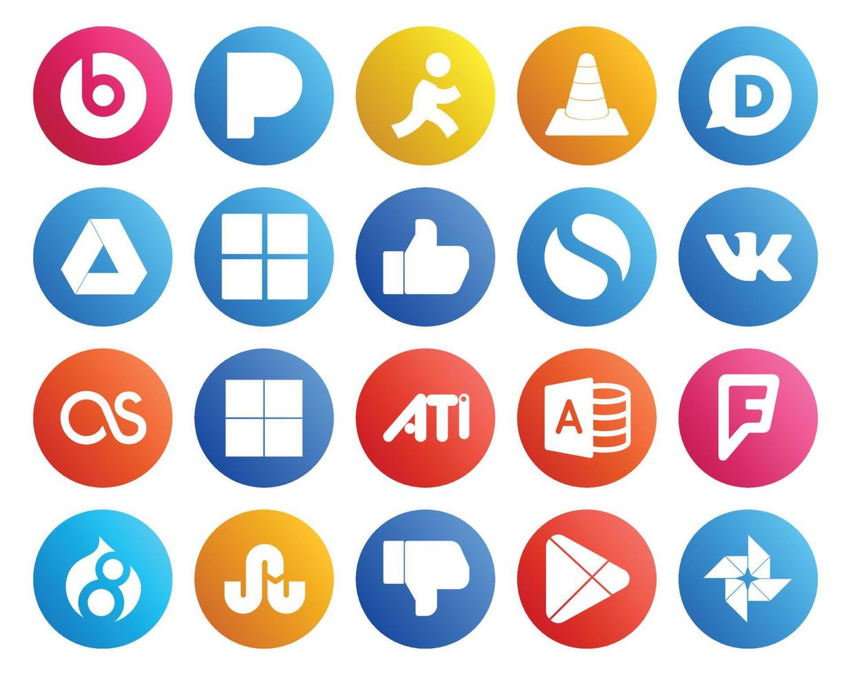 20 Social Media Icon Pack Including drupal microsoft access microsoft ati lastfm vector