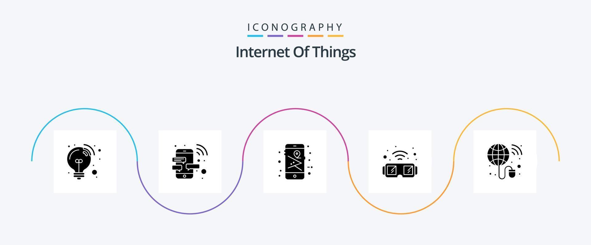 Internet Of Things Glyph 5 Icon Pack Including internet. smart. map. glasses. device vector