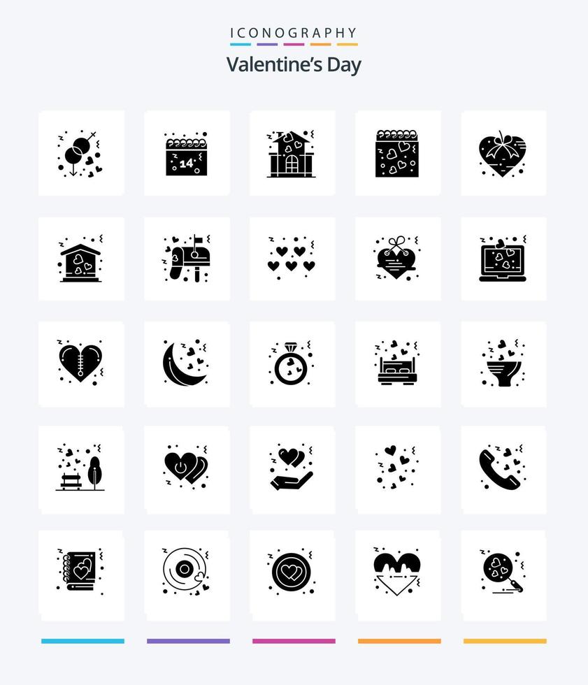 Creative Valentines Day 25 Glyph Solid Black icon pack  Such As love. romance. family. love. calendar vector