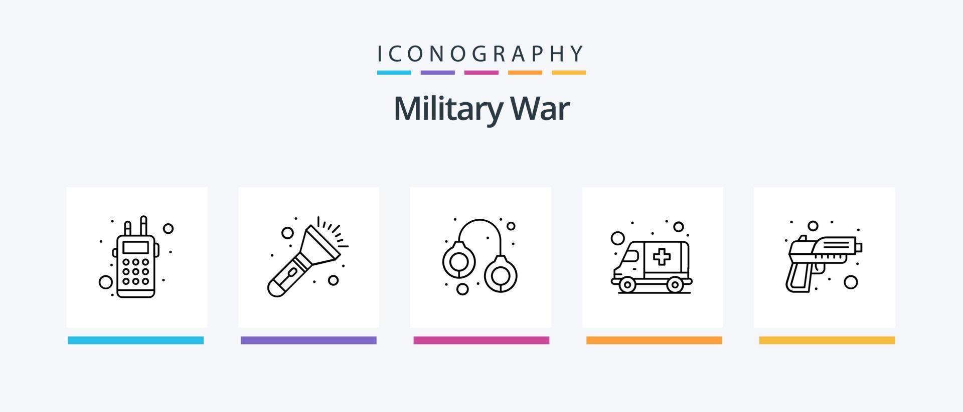 paquete de iconos de línea de guerra militar 5 que incluye peligro. ambulancia. buscar. prismáticos. diseño de iconos creativos vector
