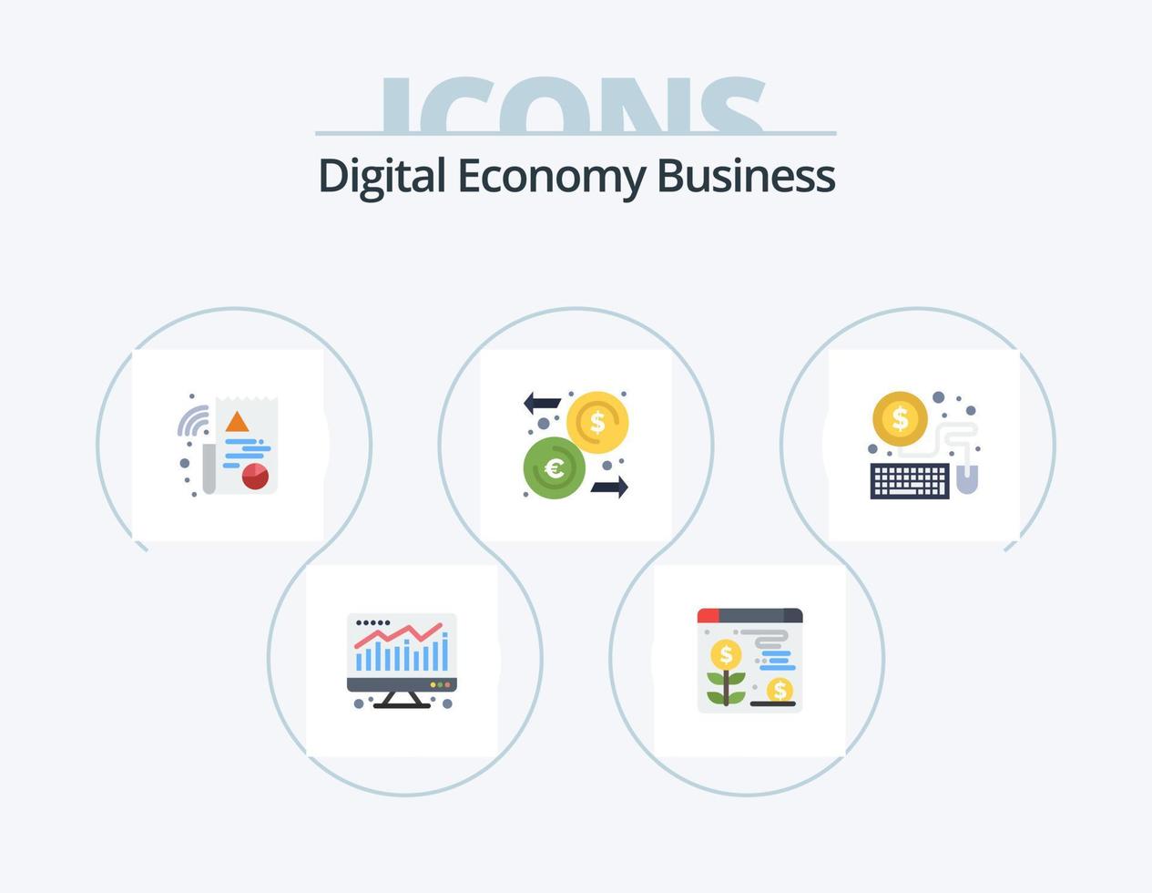 paquete de iconos planos de negocios de economía digital 5 diseño de iconos. . economía. archivo. computadora portátil. transferir vector