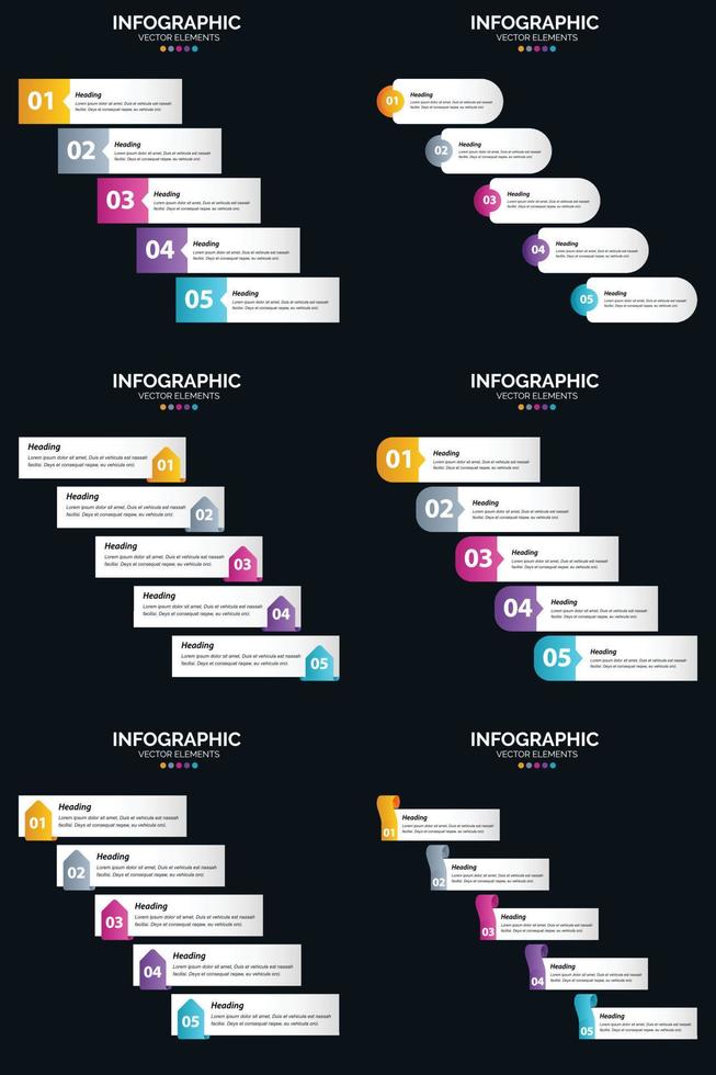 Vector 6 Infographics Pack Presentation slide template 5 Steps cycle diagrams and timelines