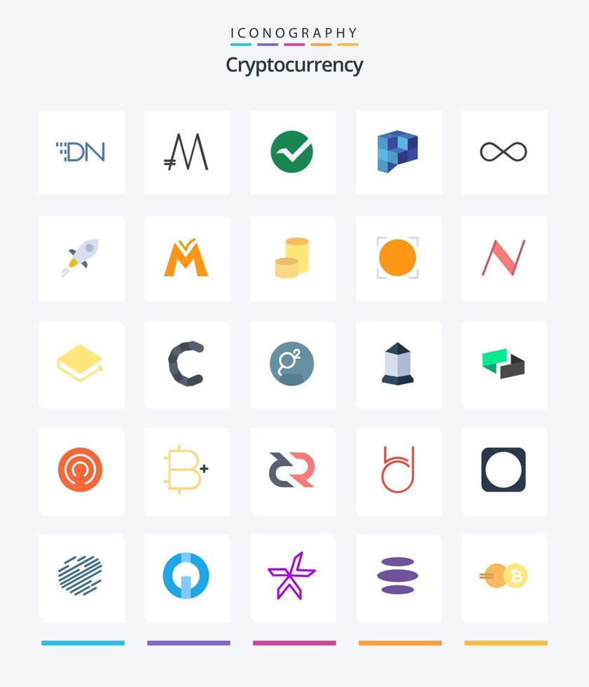 paquete de iconos planos de criptomoneda creativa 25 como blockchain. moneda criptográfica. vertcoin. cripto. juegos de compañeros vector