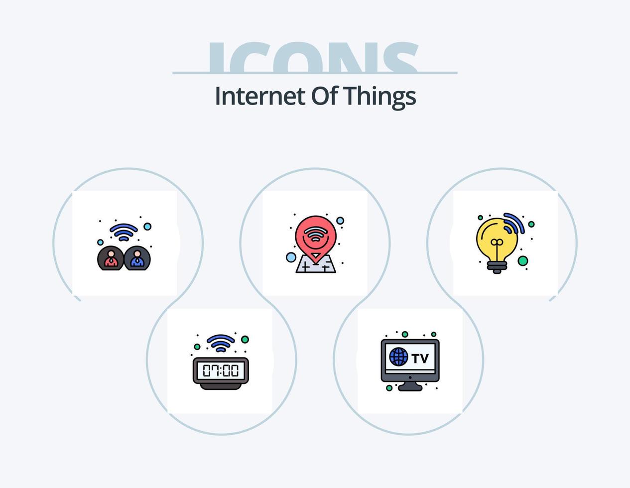 internet de las cosas paquete de iconos llenos de línea 5 diseño de iconos. charlar. ciencia. onda wifi. antena parabólica. alfiler de mapa vector