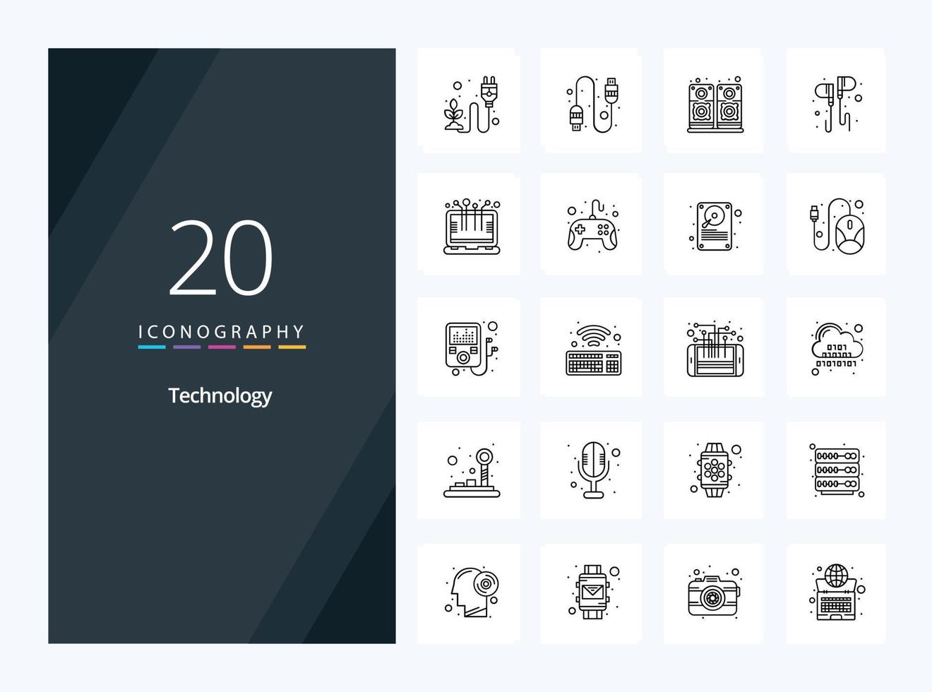 20 icono de esquema de tecnología para presentación vector