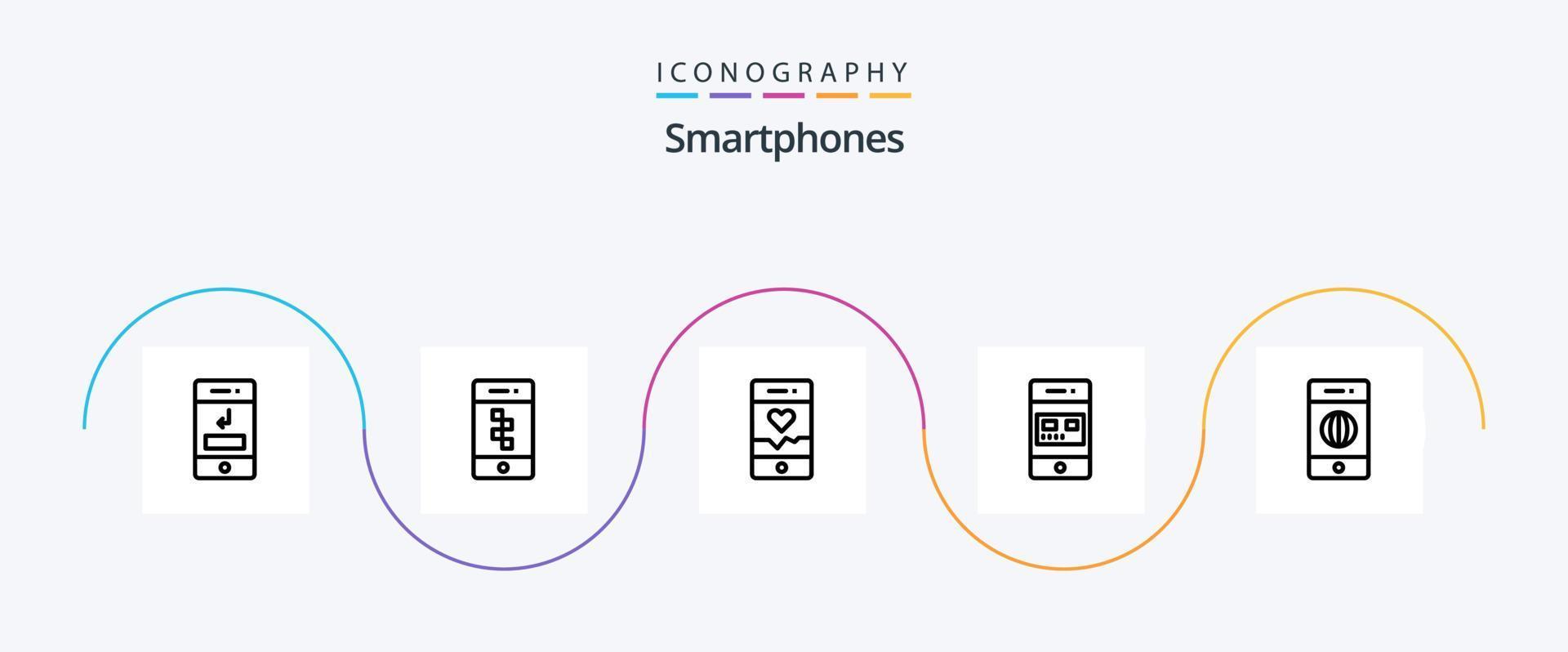 paquete de iconos de línea 5 de teléfonos inteligentes que incluye tienda. en línea. tecnología. tarjeta. deporte vector