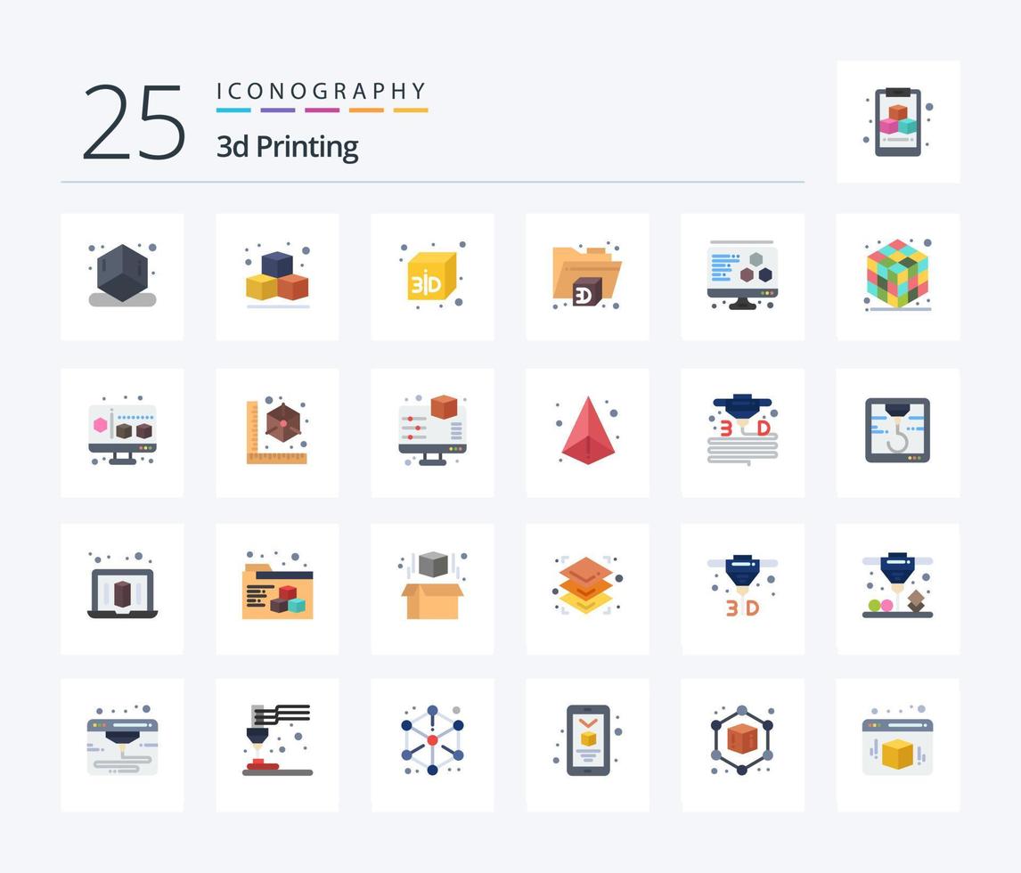 3d Printing 25 Flat Color icon pack including 3d. gadget. printer. cube. computer vector