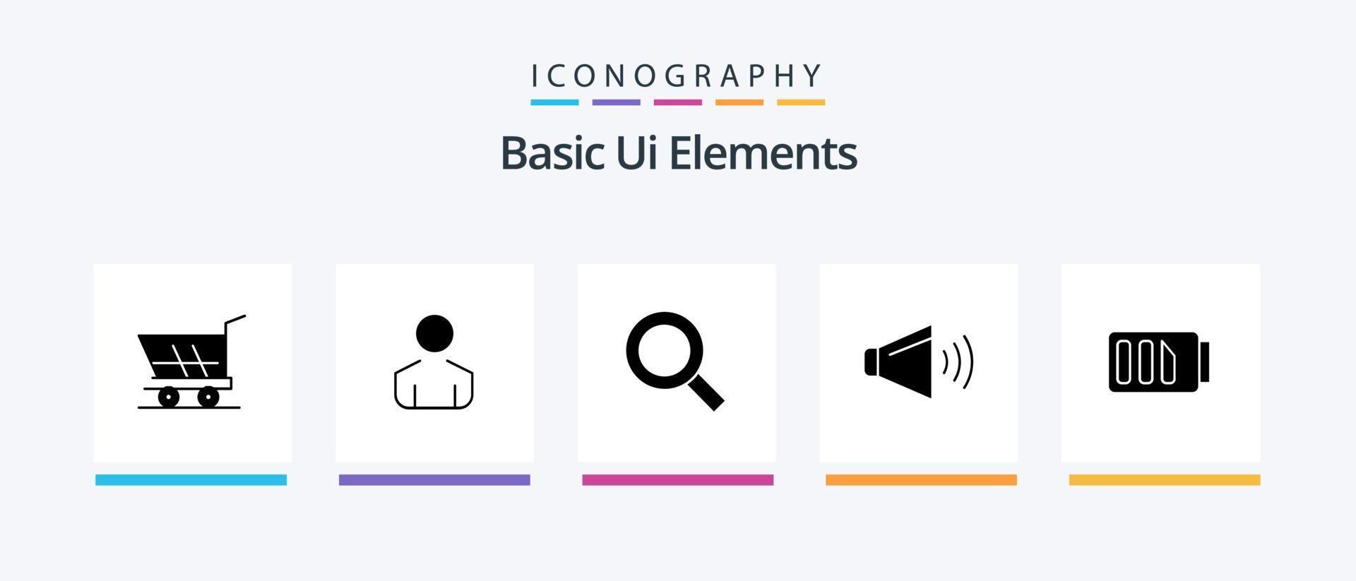 Basic Ui Elements Glyph 5 Icon Pack Including electricity. charge. search. on. speaker. Creative Icons Design vector