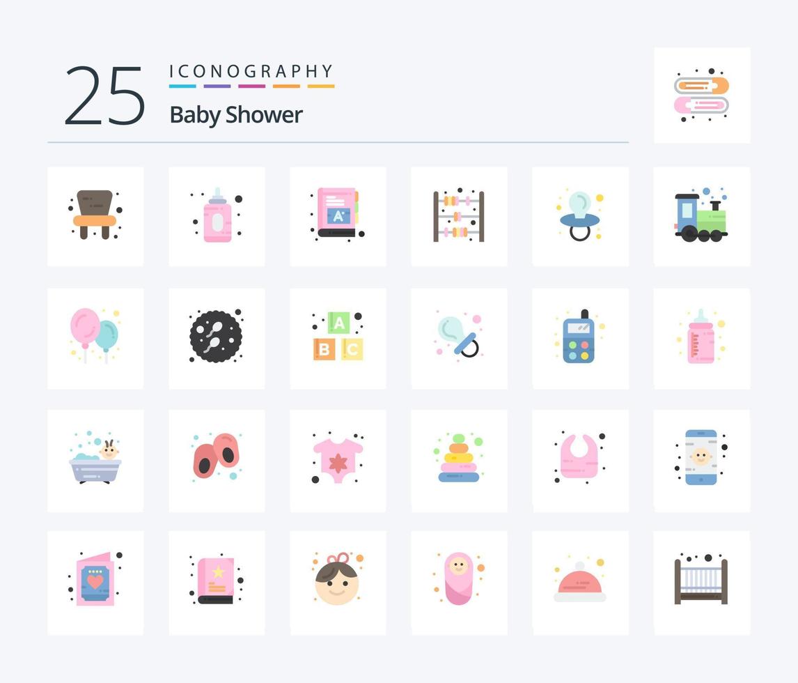 Baby Shower 25 Flat Color icon pack including toy. nipple. words. dummy. count vector