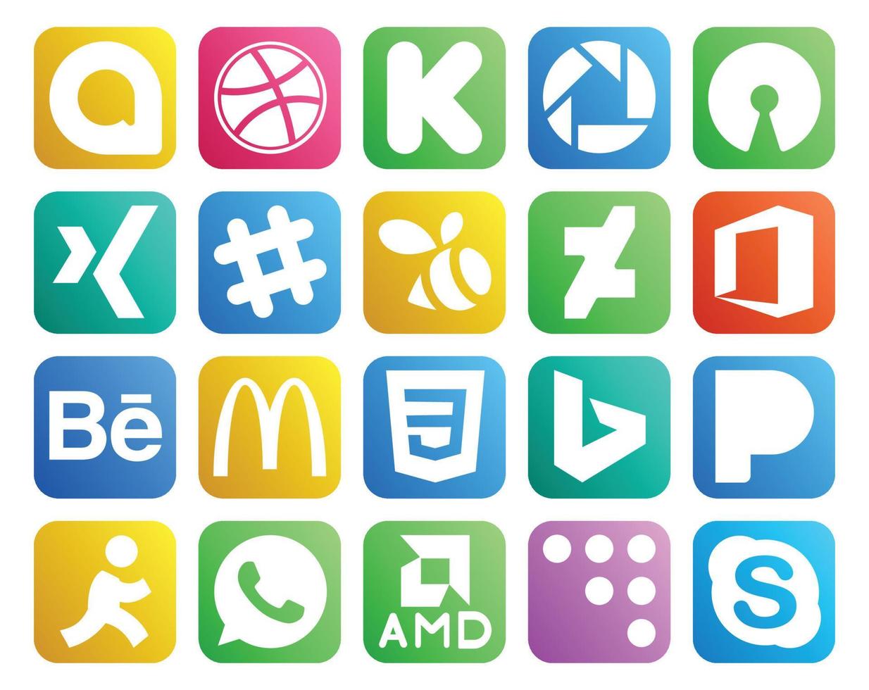 20 Social Media Icon Pack Including whatsapp pandora swarm bing mcdonalds vector