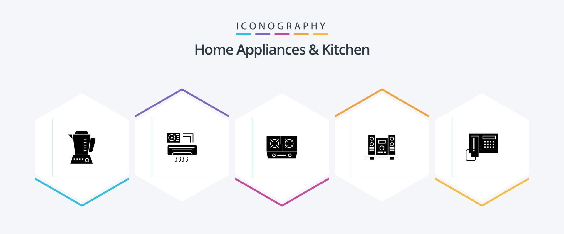 paquete de iconos de 25 glifos de electrodomésticos y cocina, incluida la cocina. cocinando. CA cocina. cocina vector