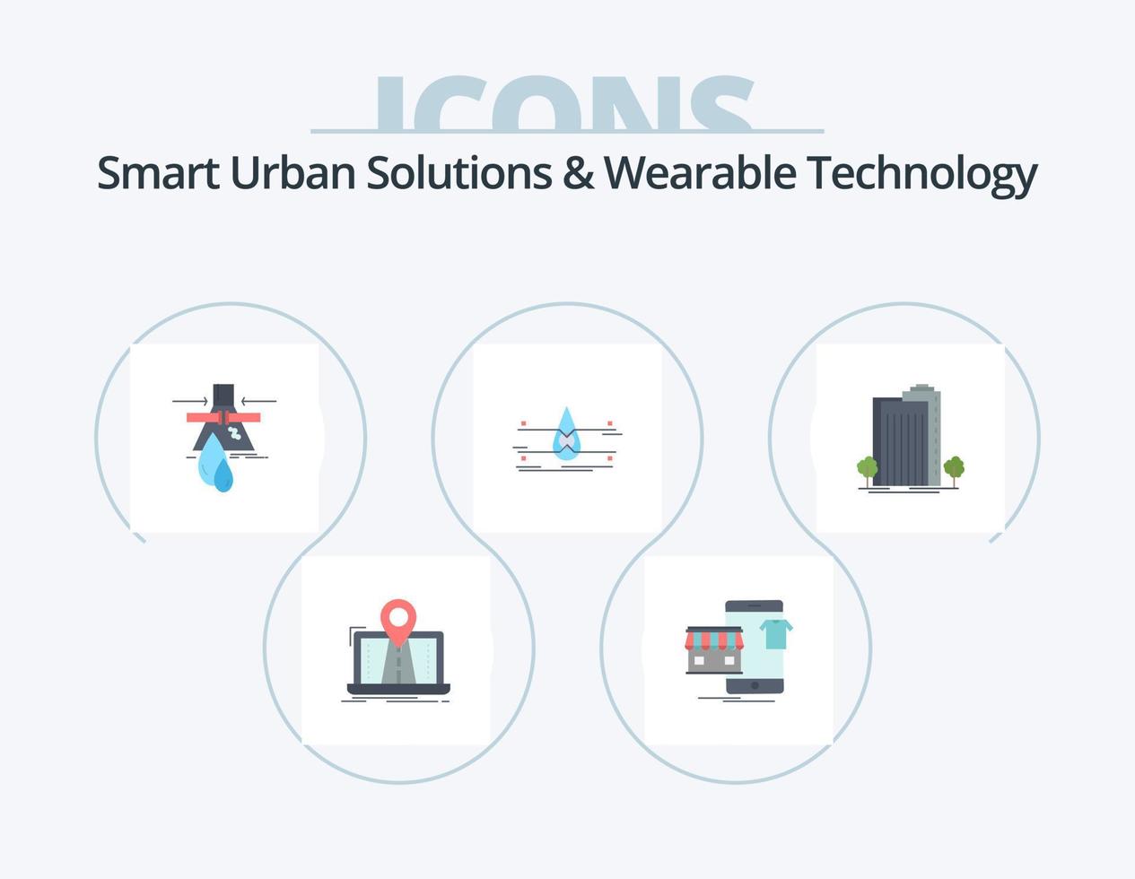 Smart Urban Solutions And Wearable Technology Flat Icon Pack 5 Icon Design. clean. water. online. pollution. detection vector