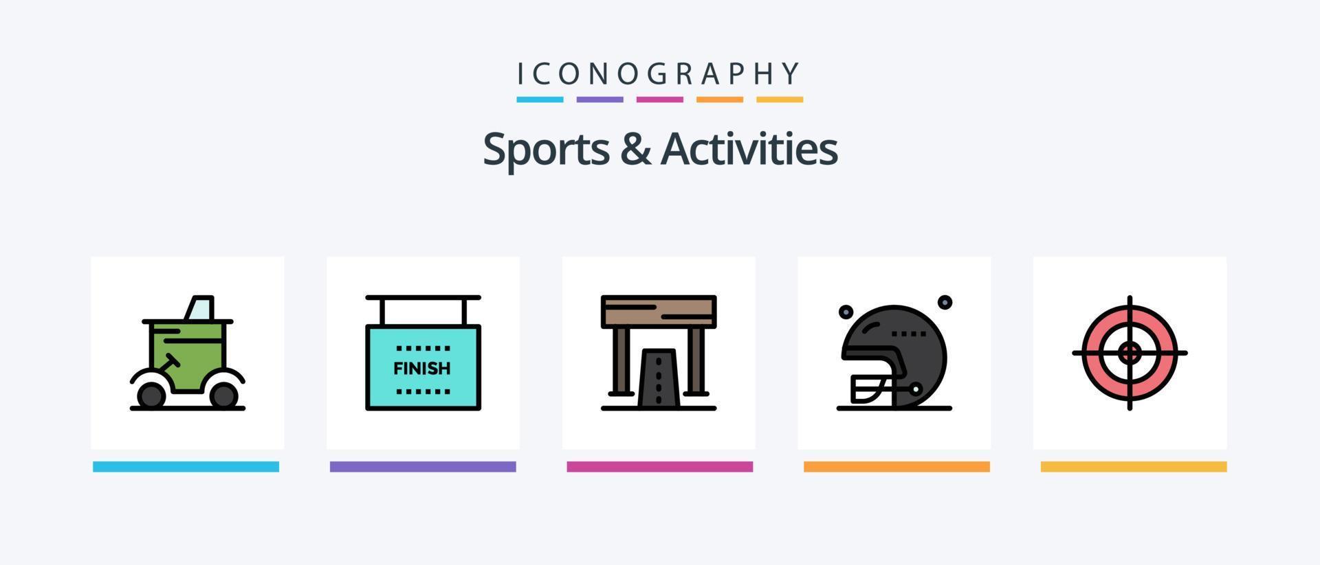 Sports and Activities Line Filled 5 Icon Pack Including sports. jump. game. fitness. signboard. Creative Icons Design vector