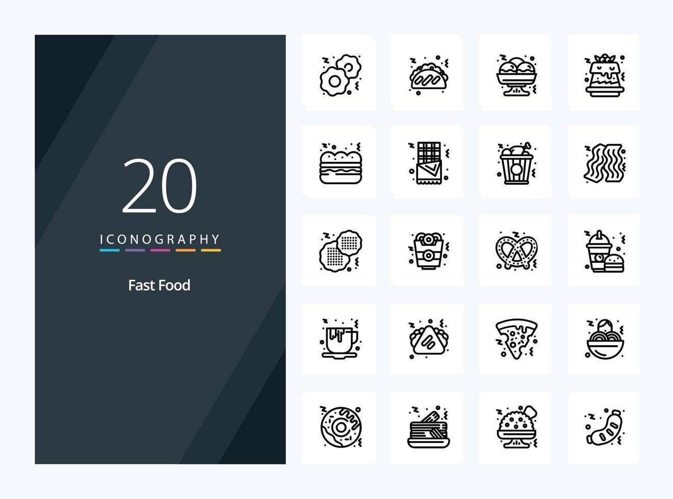 20 Fast Food Outline icon for presentation vector