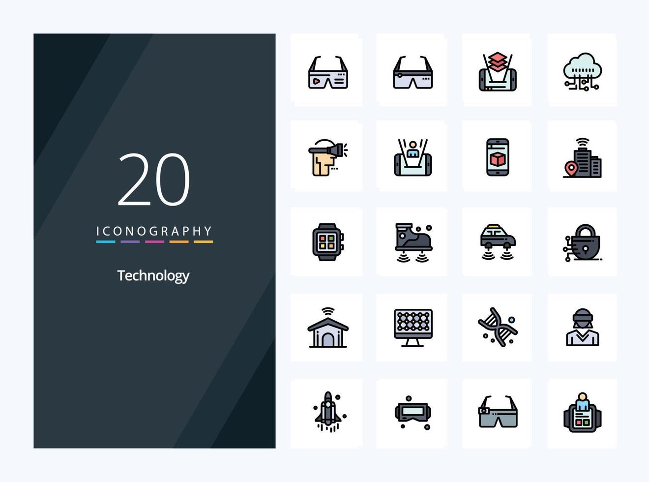 20 Technology line Filled icon for presentation vector