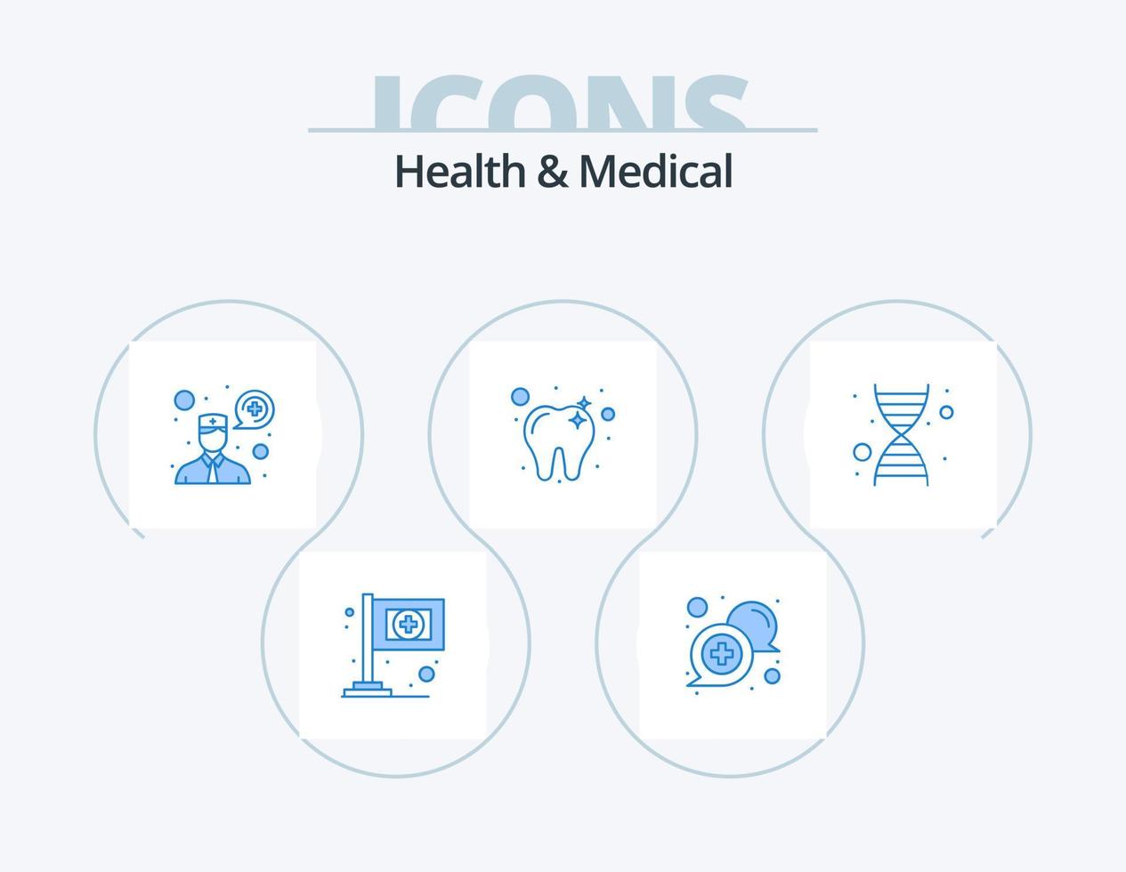 paquete de iconos azul médico y de salud 5 diseño de iconos. . genética. pregúntale a un médico ADN dental vector