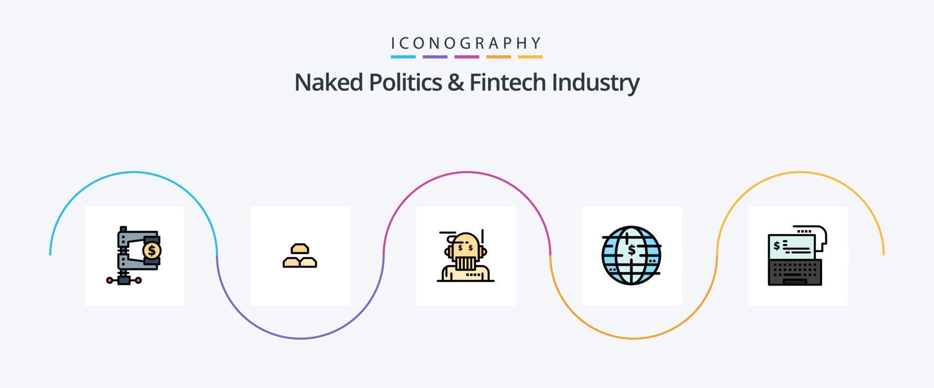 la política desnuda y la línea de la industria fintech llenaron un paquete de iconos planos 5 que incluye blockchain. futuro del dinero. ingreso. analista. tutor vector