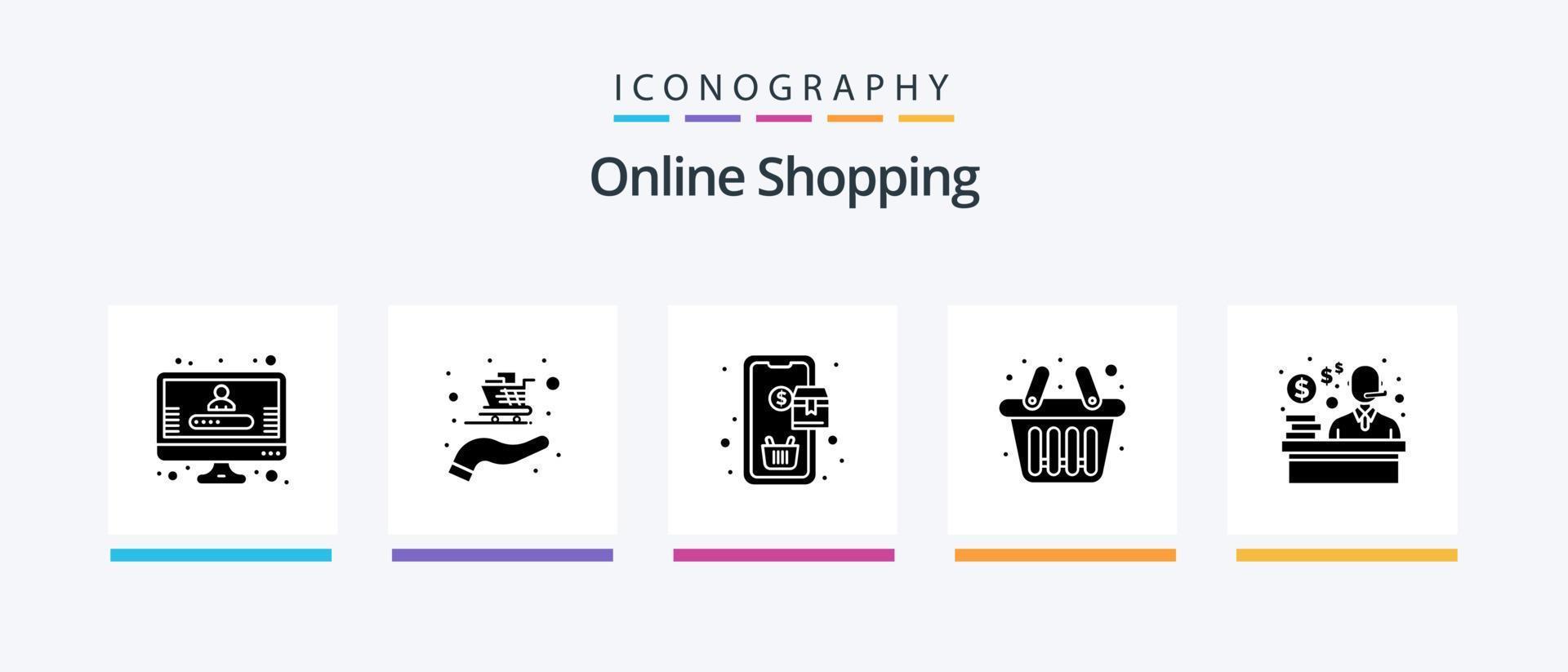 paquete de iconos de glifo 5 de compras en línea que incluye. compras. compra. cliente. compras. diseño de iconos creativos vector