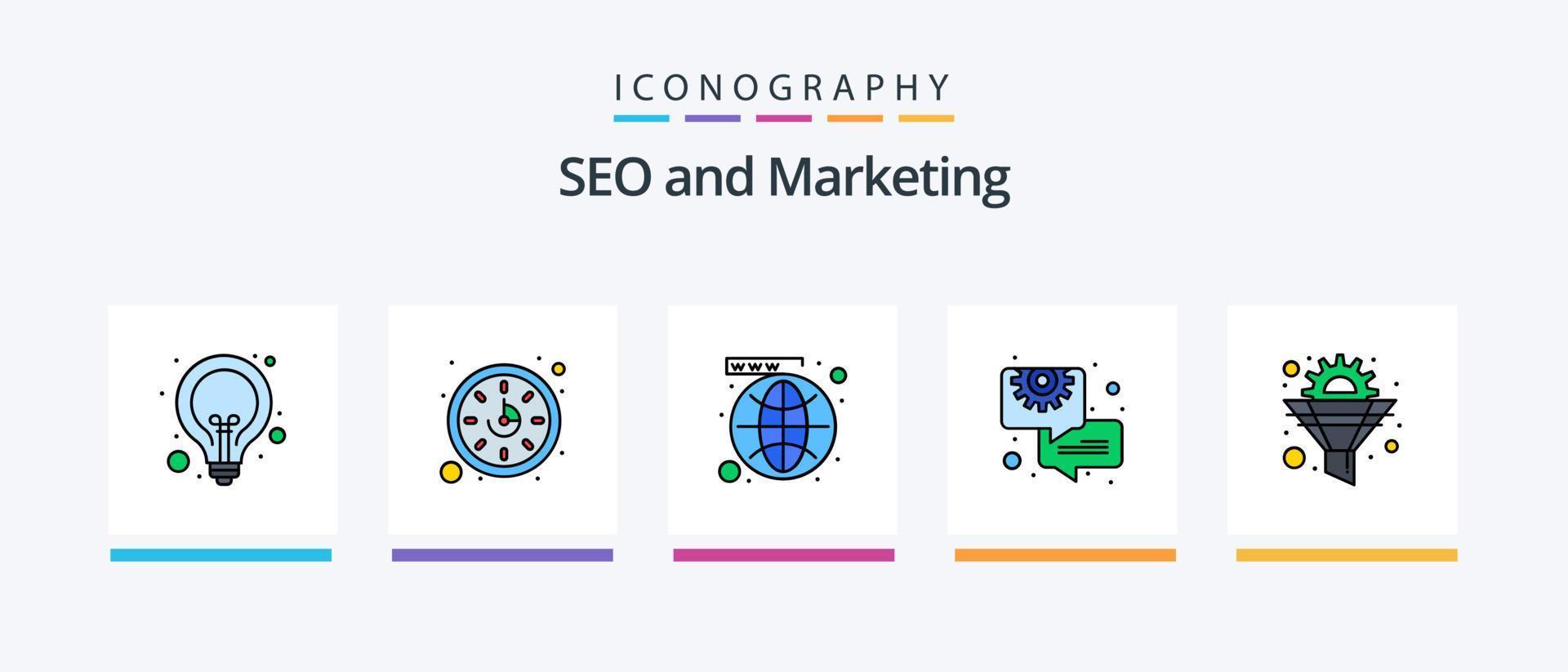 La línea seo llenó el paquete de 5 íconos, incluido el crecimiento. ojo. boya salvavidas. comunicación. burbuja. diseño de iconos creativos vector