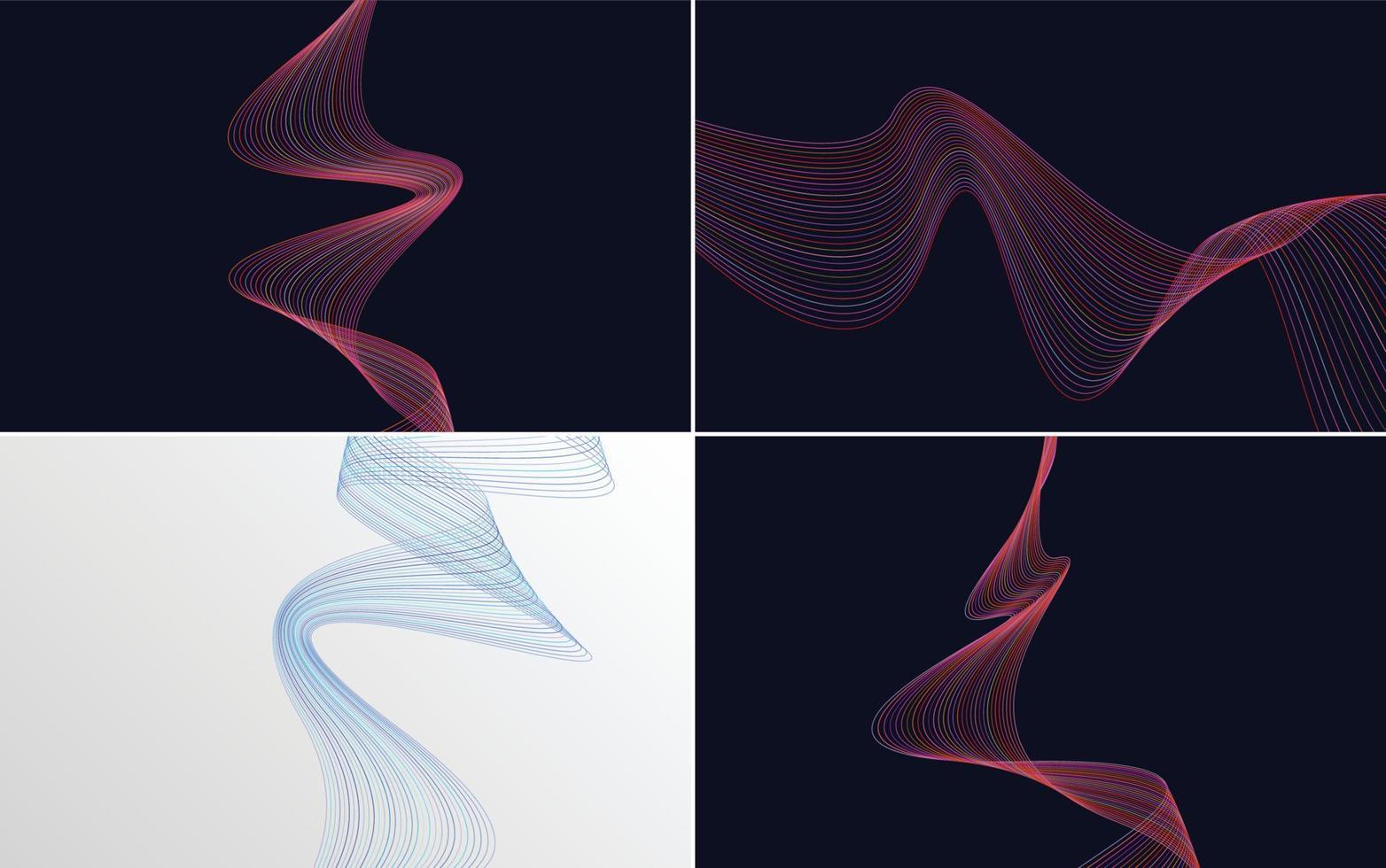 Set of 4 geometric wave pattern background Abstract waving line vector