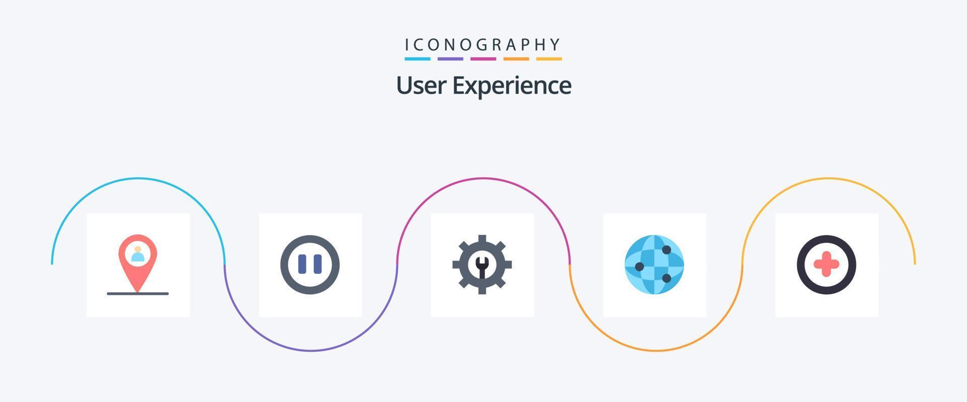 paquete de iconos flat 5 de experiencia de usuario que incluye . llave inglesa. más. medios de comunicación vector