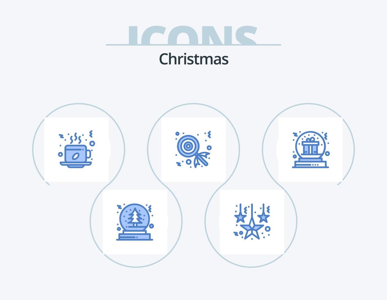 paquete de iconos azul de navidad 5 diseño de iconos. Navidad. presente. café. chupete. dulce vector