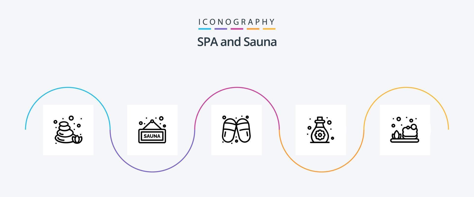 Sauna Line 5 Icon Pack Including soap. bath. woman. toddler. oil vector