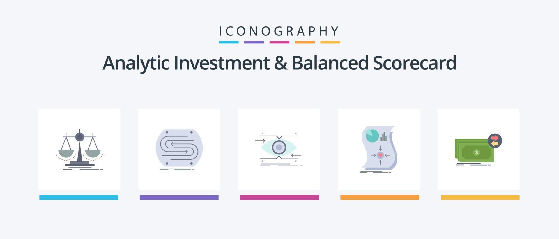 Analytic Investment And Balanced Scorecard Flat 5 Icon Pack Including relationship. estimation. match. vision. focus. Creative Icons Design vector