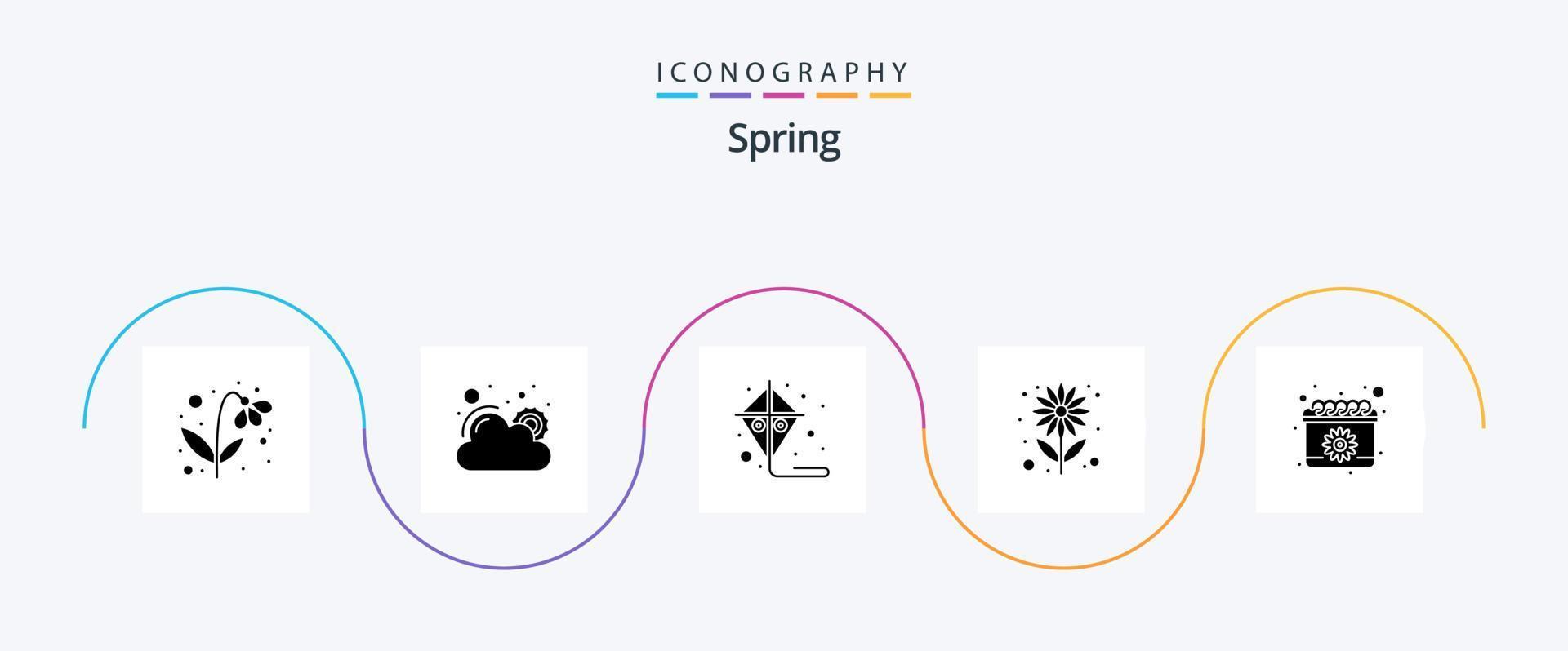 Spring Glyph 5 Icon Pack Including spring. calendar. entertainment. sun flower. seed vector