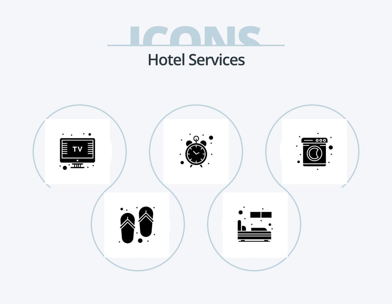 Hotel Services Glyph Icon Pack 5 Icon Design. washing. laundry. screen. clothes. clock vector