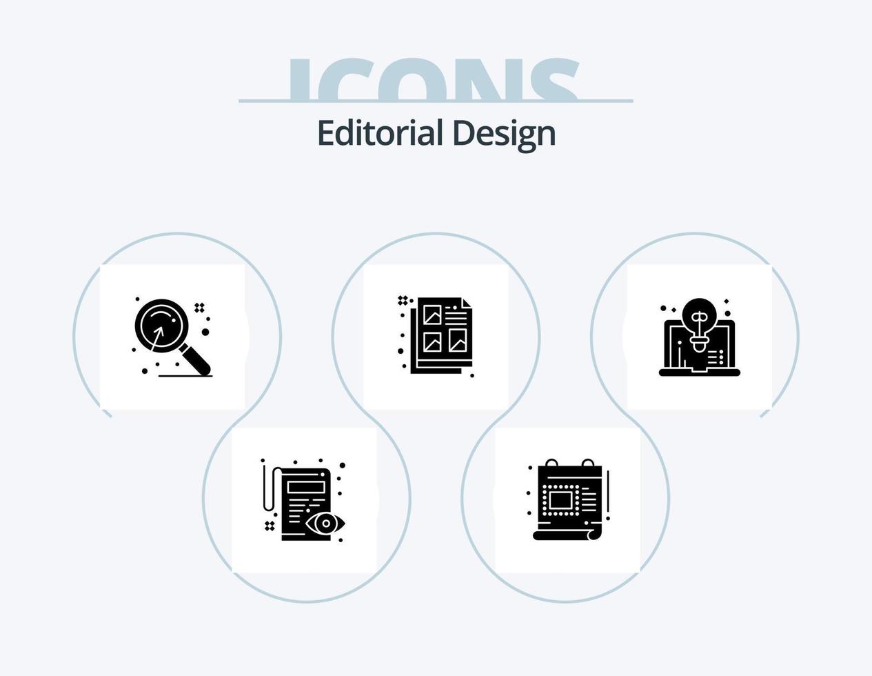 Editorial Design Glyph Icon Pack 5 Icon Design. computer. idea. magnify. document. creative vector