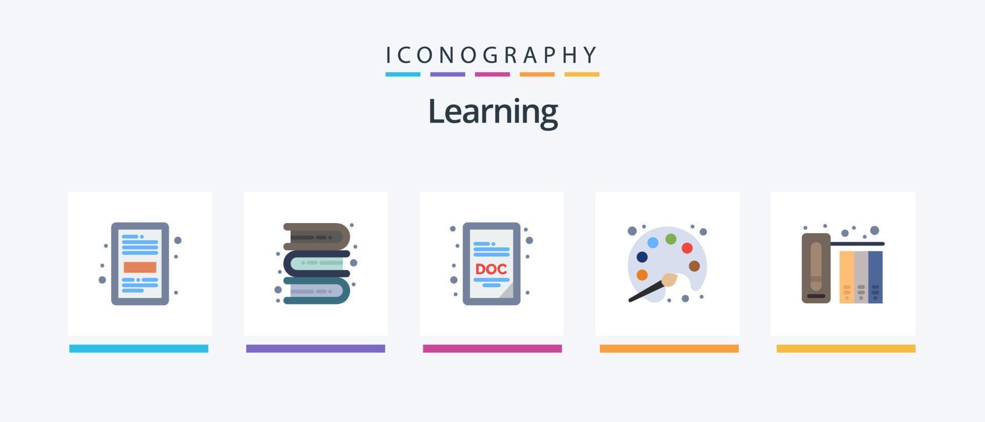 paquete de iconos de 5 planos de aprendizaje que incluye archivo. aprendiendo. aprendiendo. línea de corriente. cuadro. diseño de iconos creativos vector