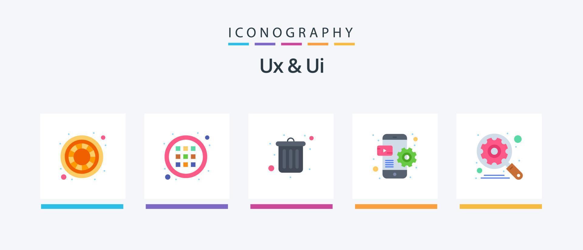 Ux And Ui Flat 5 Icon Pack Including settings. gear. office. engine. device. Creative Icons Design vector