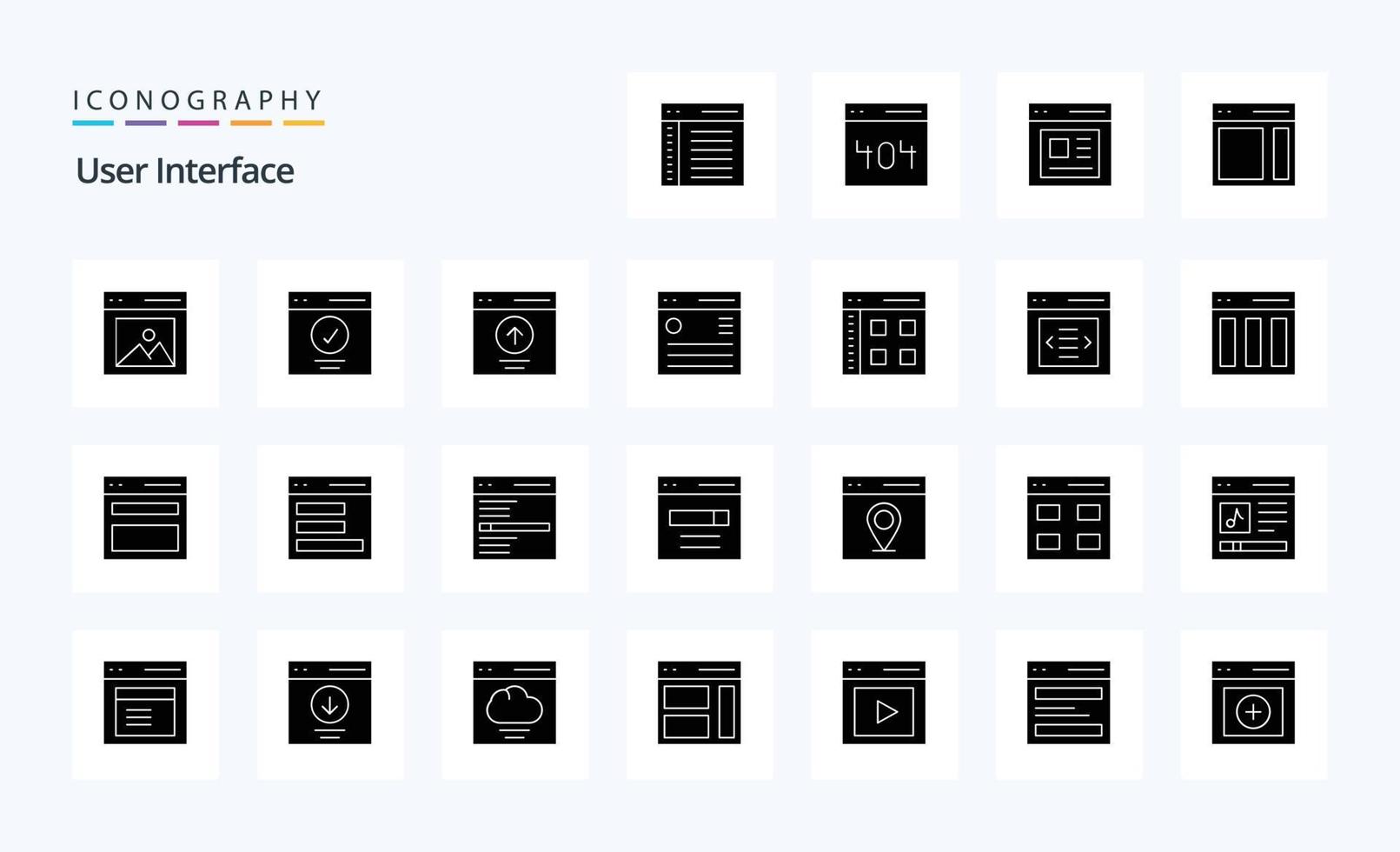 paquete de iconos de glifos sólidos de interfaz de usuario de 25 vector