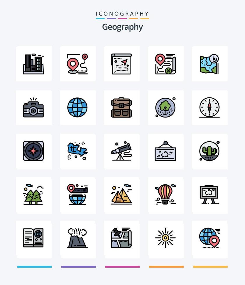 Creative Geo Graphy 25 Line FIlled icon pack  Such As gps. map. destination. cancel. target vector